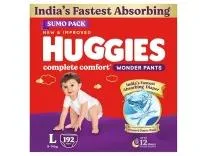 Huggies Complete Comfort Wonder Pants | Pant Style Baby Diapers Large Size (L), 192 Count | India's Fastest Absorbing Diaper, Prevents Diaper Rash, Ideal for 9 to 14 Kgs (64 Count, Pack of 3)