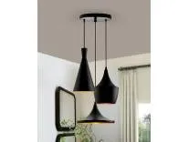 Homesake 3-Lights Round, Tulip Cone Disc Lamp Industrial Black Finish Pendant Ceiling Hanging Lights Fixture, E27 Holder, Home Decor Items, Golden