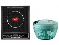 Pigeon by Stovekraft New Handy Mini Plastic Chopper with 3 Blades, Green and Cruise 1800-Watt Induction Cooktop (Black)
