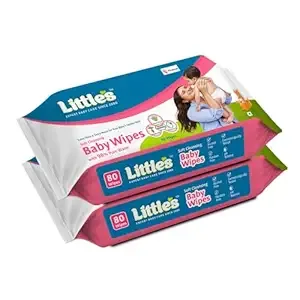 (Min Buy 2) Little's Soft Cleansing Baby Wipes | 80 Wipes x 2 - 160 Wipes | Extra Thick & Moist Wet Wipes for Baby's | Prevents Rashes & Redness with Goodness of Aloe Vera, Vitamin E & Jojoba Oil