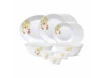 Larah by Borosil - Tiara Series, Pebbles, 21 Pcs, Opalware Dinner Set, White