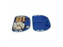 SIMPARTE Unbreakable Plastic Kid-Friendly Serving Tray with Toothpick Holder, 4 Partitions for Tea and Snacks|Parties|Kitchen and Dining|Microwave Safe|Set of 2, Blue