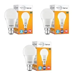 wipro 7W B22 LED Cool Day Light Bulb, Pack of 3, (Garnet)