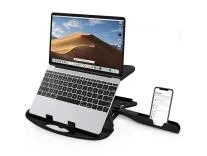 STRIFF Adjustable Laptop Tabletop Stand Patented Riser Ventilated Portable Foldable Compatible with MacBook Notebook Tablet Tray Desk Table Book with Free Phone Stand (Black)