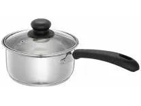 Amazon Brand - Solimo Stainless Steel Saucepan with Glass Lid | Induction Base | 16 cm | 1500 ml