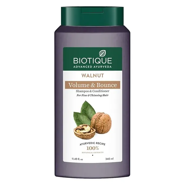 [Apply 3% Coupon] Biotique Bio Walnut Volume and Bounce Shampoo and Conditioner | For Fine and Thinning Hair| Volumizing Shampoo for Thin Hair |100% Botanical Extracts |340ml