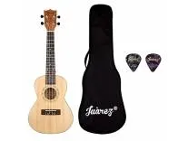 Juarez Estrélla 23" Concert Ukulele, Spruce Top, Mahogany Back & Side, ABS Binding Aquila Italian Strings, Black Diecast Machine, Rosewood Fretboard & Bridge with Gig Bag, 2 Picks, Natural