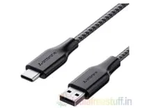 Ambrane Unbreakable 3A Fast Charging 1.5m Braided Type C Cable for Smartphones, Tablets & other Type C devices, 480Mbps Data Sync, Quick Charge 3.0 (RCT15A, Black)