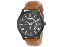TIMEX Analog Watch for man with Black Round Dial & Brown Leather Strap Band Water Resistant Men's Wrist Watches - TW000U928