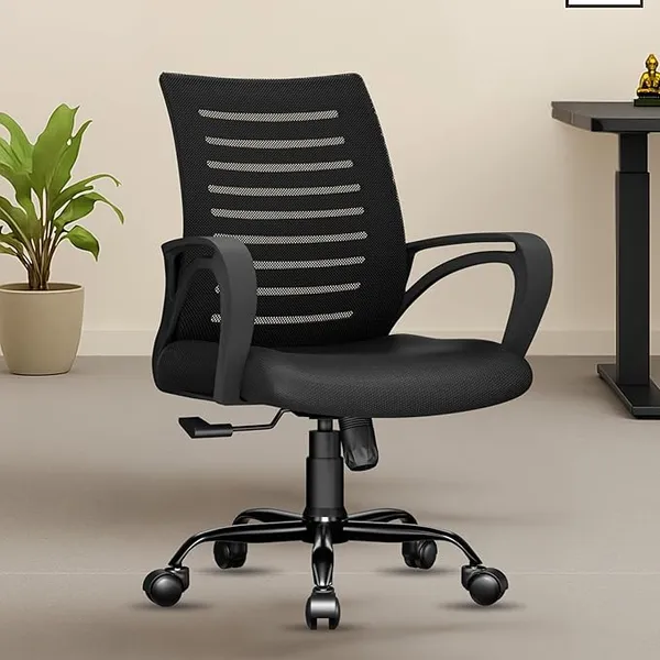 beAAtho® Verona Mesh Mid Back Ergonomic Office Chair with 3 Years Limited Warranty - Adjustable Height, Strong Metal Base, Revolving Study & Computer Chair for Work from Home (Black)