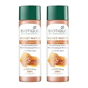 Biotique Honey Water Pore Tightening Brightening Toner with Himalayan Waters |Maintains pH Balance| Moisturized and Hydrated Skin | |100% Botanical Extracts| All Skin Types | 120ml (Pack Of 2)