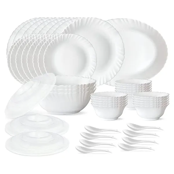 [Coupon + HDFC CC ] Larah by Borosil 47 pc Opalware Dinner Set for Family of 8 (White)