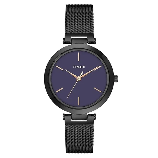 TIMEX Analog Watch for Women with Purple Round Dial & Black Stainless Steel Bracelet Band Water Resistant Women's Wrist Watches - TWEL118SMU05