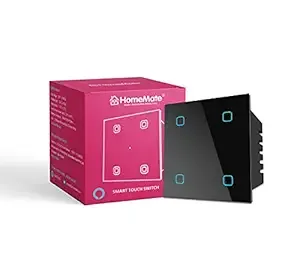HomeMate® Wi-Fi Smart 4 Gang Touch Switch (Black, Pack of 1) | No Hub Required | Works with Amazon Alexa, Google Assistant & Siri