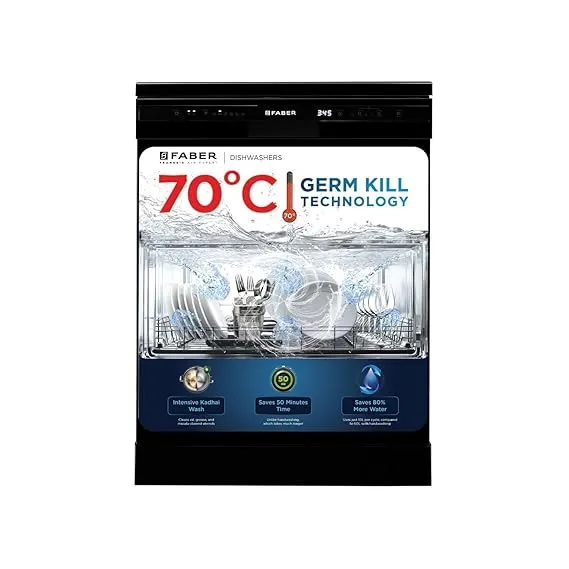 [HDFC CC] Faber 12 Place Settings Dishwasher (FFSD 6PR 12S, Neo Black, Best Suited for Indian Kitchen, Hygiene Wash)