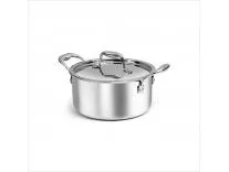 Signora Ware Artista Triply Stewpot Stainless Steel Induction Compatible Triply with Steel Lid (Induction and Gas Compatible), 20Cm, Capacity 3300Ml, Silver