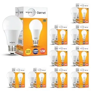 wipro Garnet 12W LED Bulb for Home & Office |Warm White (2700K) | E27 Base|220 degree Light coverage |4Kv Surge Protection |400V High Voltage Protection |Energy Efficient | Pack of 10 Rs.799 @ Amazon