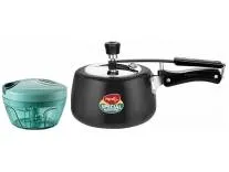 Pigeon by Stovekraft Hard Anodised Aluminium Inner Lid Cooker - 3 Litre with Induction Base (Contura), medium & Plastic Mini Handy and Compact Chopper with 3 Blades (Green, 400 ml)
