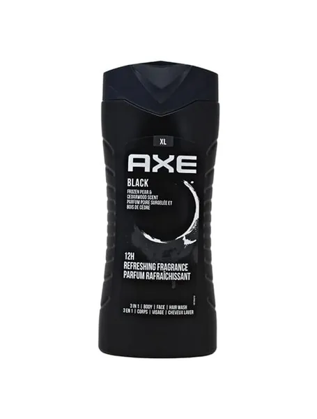 Axe Black 3 In 1 Body, Face & Hair Wash for Men, Long-Lasting Refreshing Frozen Pear & Cedarwood Fragrance for Up To 12hrs, Natural Origin Ingredients, Removes Odor & Bacteria, No Parabens, Dermatologically Tested, 400ml