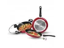 Milton Pro Cook Induction Cookware & Gas Stove Friendly Kitchen Jewel Set | 3 Pc Non-Stick Cookware Set | Kadhai with Lid, Fry Pan, Tawa | Durable 5-Layer Non Stick Coating | Maroon