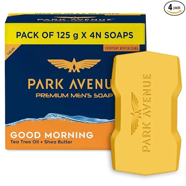 Park Avenue Premium Men’s Soaps for Bath – Good Morning | 125g (Pack of 4) | Enriched with Tea Tree Oil & Shea Butter | Grade 1 Soap | For All Skin Types