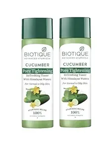 Biotique Cucumber Pore Tightening Toner| Ayurvedic and Organically Pure| Maintains Skin’s Natural pH |100% Botanical Extracts| Suitable for Normal & Oily Skin Types| 120mL (Pack of 2)