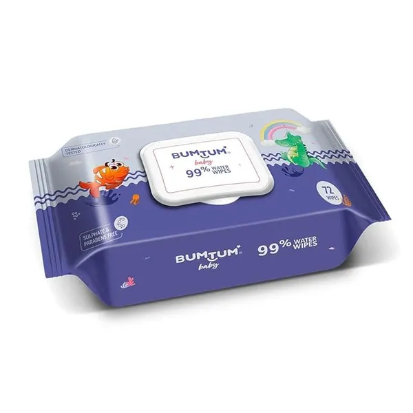 Bumtum Baby Gentle 99% Pure Water Soft Moisturizing Wet Wipes With Lid | Aloe Vera & Chamomile Extracts | Paraben & Sulfate Free (Pack of 1, 72 Pcs. Per Pack) Rs.85 @ Amazon