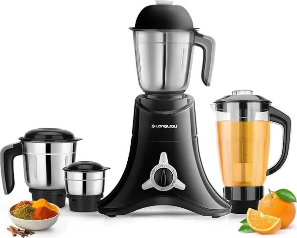 Longway Orion 900 Watt Juicer Mixer Grinder with 4 Jars for Grinding, Mixing, Juicing with Powerful Motor | 1 Year Warranty | (Black, 4 Jars) Rs.1899 @ Amazon