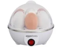 amazon basics Electric Egg Boiler | 350 Watt | Boils Upto 7 Eggs | Automatic Operation, 3 Boiling Modes | Overheat Protection | Stainless Steel Heating Plate, Measuring Cup | 75ml | Plastic | White