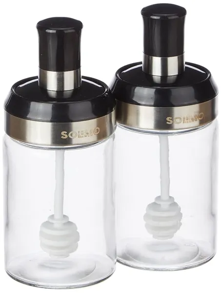 Amazon Brand - Solimo Borosilicate Glass Sauce Jar with Dipper, Set of 2 (250 ml Each) | Black