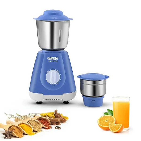 Maharaja Whiteline Smart 123 Mixer Grinder | 500-watt | 20000 RPM Motor Speed | Air Ventilation System | Stainless-Steel Jars & Blades | Unique Jar Flow Breakers| 2 Year Motor Warranty |Blue