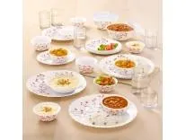 Larah by Borosil 35 Pieces Red Bud Opalware Dinner Set for Family of 6