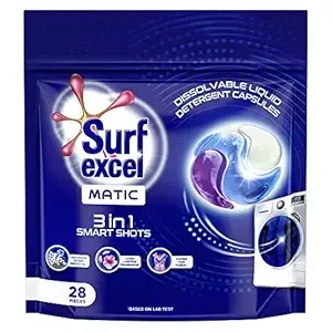 Excel 3 in 1 Smart Shots Unit Dose Liquid Detergent Pack of 28 Count for Both Front Load and Top Load Washing Machines|| (28 U x 19.9 g)