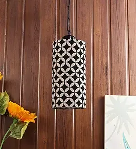 Tu Casa Pendant/Hanging Light Lamps BLACK Metal Base with Black/White Cotton (Geometric print) Shades for Home Décor, Bedrooms, Living room, Gifting, Diwali, Dining Space, Restaurants (H-25")