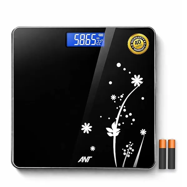 ANT Flora Bud Digital Body Weight Weighing Scale, 180kg Capacity, 50g Accuracy, 5mm Tempered Glass, High Precision Strain Sensor, LCD Display, Auto On/Off, 2 AAA Batteries Included, 40M Warranty