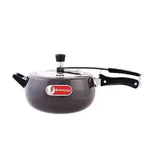 Wonderchef Taurus Hard Anodized Inner Lid Pressure cooker, 5 liter, Cool Touch Handles for Durability, Induction Friendly, Black, 5 year warranty, ISI Certified