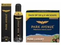 Park Avenue Pure Luxury Soap Pack of 4 500gm&Park Avenue Regal NO GAS Premium Perfume For Men Long Lasting Fragrance 130ml