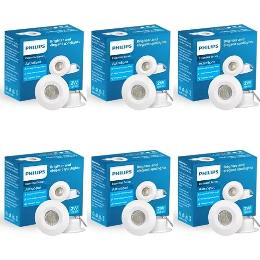 PHILIPS Astra Spot 2-Watt LED COB Lights (Warm White, Pack of 6, Plastic)
