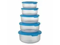 Asian Plastowares - 10000557 Plastic Super Seal Container, 500ml, 800ml, 1.25 Litre, 1.75 Litre, 2.5 Litre, Set of 5, Blue