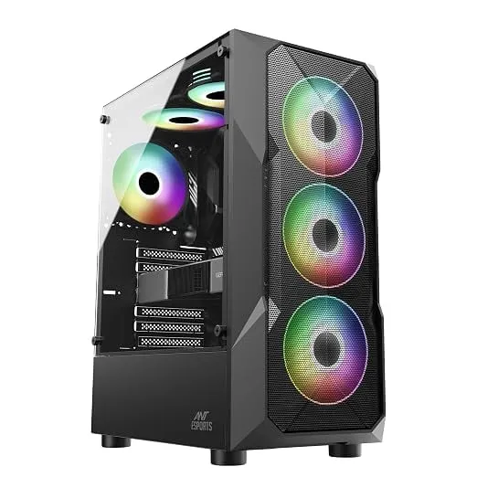 Ant Esports ICE-300 Mesh V2 Mid Tower Gaming Cabinet | High Airflow Mesh Front Panel | 4 Pre-Installed 120mm ARGB Fans | ATX, Micro-ATX, Mini-ITX Motherboard Support (Black)