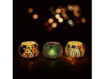 eCraftIndia Set of 3 Mosiac Glass Decorative Tea Light Holder/Diya, Multicolour, One Size (CRML001_002_003) Rs.359 @ Amazon