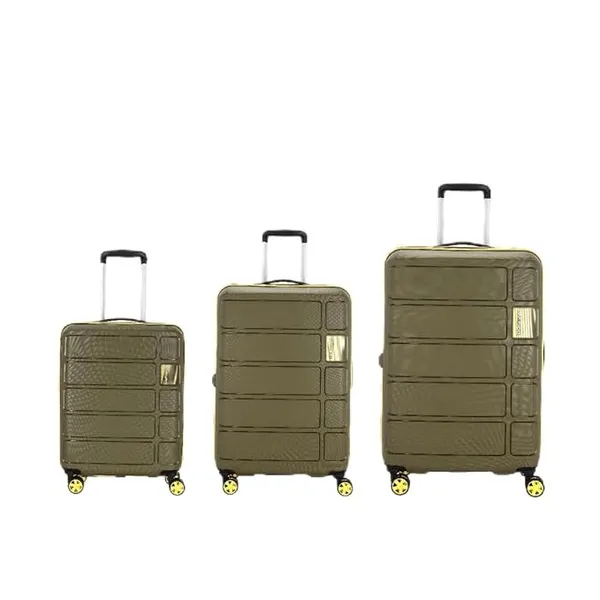 [HDFC CC] Kamiliant by American Tourister Harrier Zing|Trolley Bag Set of 3 (55+68+79 cms) for Travel| Hard Case Polypropylene (PP) Suitcase|360° 8-Wheel Spinner Luggage Trolley|Combination Lock|Military Olive