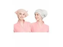 Cortina Microfiber Hair Towel Cap, Soft Absorbent Quick Drying Cap for Curly Thick Hair, Wrap Cap for Women Girls-Pack of 2, Lt. Pink-White, 380 Tc