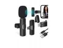 K8 Wireless Microphone, Digital Mini Portable Recording Clip Omnidirectional Microphone (Black)