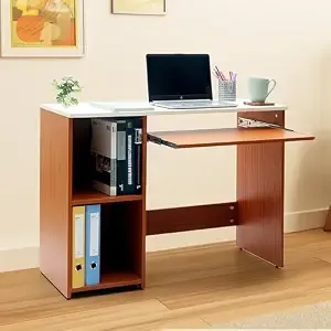 Green Soul Murray Computer Table for Home - Study Table for Students, Work Table for Adults & Professionals with Keyboard Tray, Storage Shelves | Natural Teak | 3 Years Warranty
