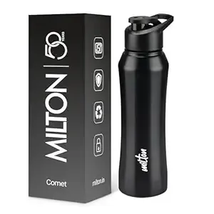 MILTON Comet 1000 Stainless Steel Water Bottle 1000 ml, Single Walled, ISI Certified I Leak Proof Lid, Rust Proof I For School, Office, Gym I Black