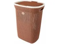 Amazon Brand - Solimo Knit Laundry Basket - Big - 55 Litres - 44 Cm X 35 Cm X 61 Cm | Royal Light Brown - Polypropylene