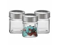 CELLO Qube Fresh Glass Storage Jar for Kitchen Set of 3 Pcs, 180 ml Transparent | Fridge Safe Airtight Leadfree Toughened Glass Kitchen Storage Containers Set For Beans, Whole Grains Spices Dry Fruits