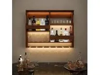 Solid Sheesham Wood Wall Mounted Wine Rack & Mini Bar Cabinet with Glass Holder, Holds 15 Bottles & 20 Glasses, Wooden Home Bar Shelf Organizer for Living Room 30 x 24 Inch Natural Finish