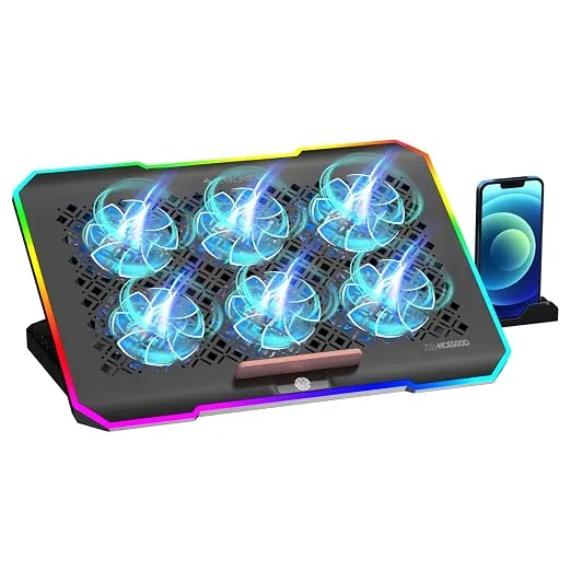ZEBRONICS NC6500D Laptop Cooling Pad with Support up to 17 inch Laptops, Silent Operation, Hexa Fans, Speed Control, Detachable Mobile Holder, 5 Step Retractable Stand, Built in USB Ports (Black)